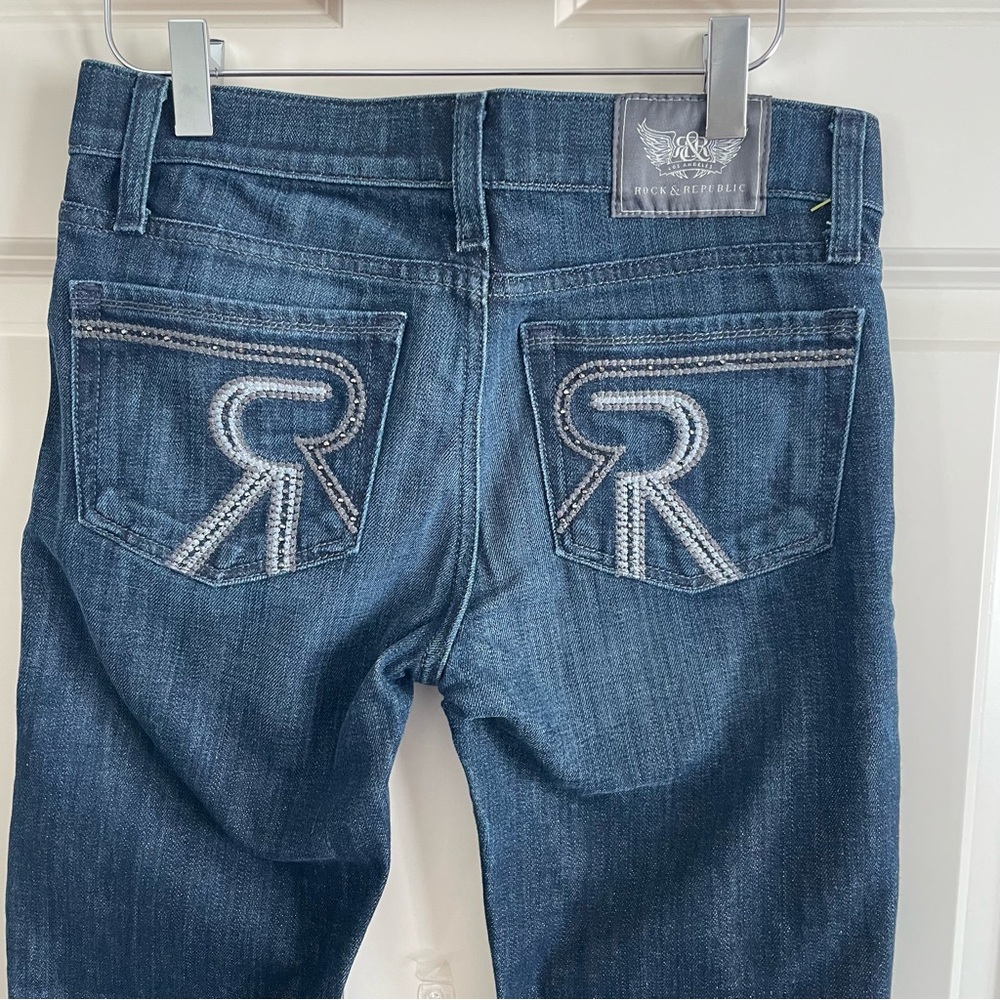 Y2K Rock & Republic women’s Dark Blue Jeans Embellished Pockets - Picture 5 of 14